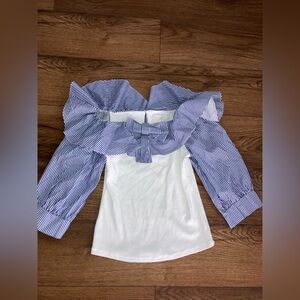 Anne Fontaine women’s Striped Ruffle Top in Blue & White size M
